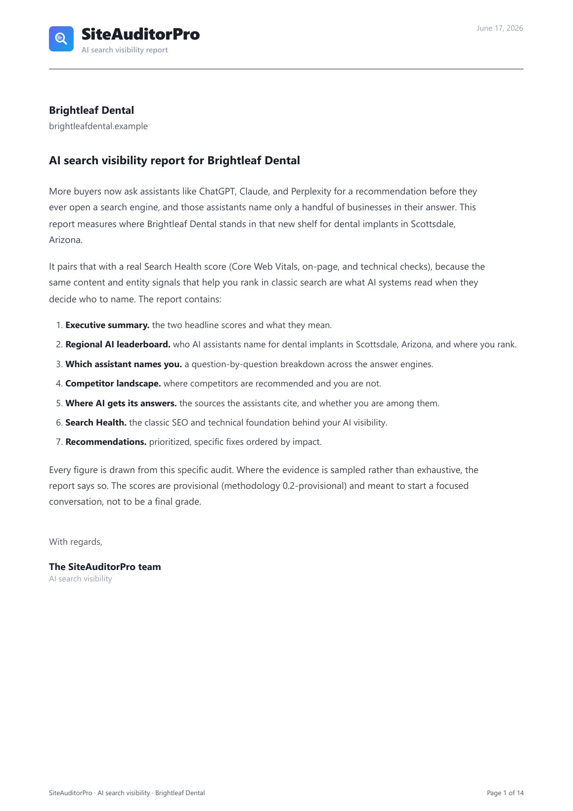 Cover and KPI summary